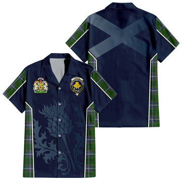 Pringle Tartan Short Sleeve Button Up Shirt with Family Crest and Scottish Thistle Vibes Sport Style