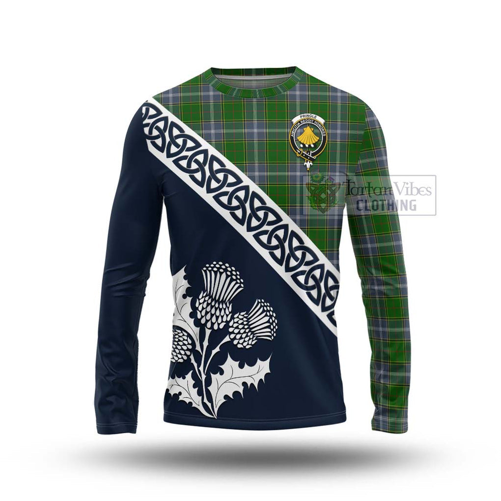 Tartan Vibes Clothing Pringle Tartan Long Sleeve T-Shirt Featuring Thistle and Scotland Map