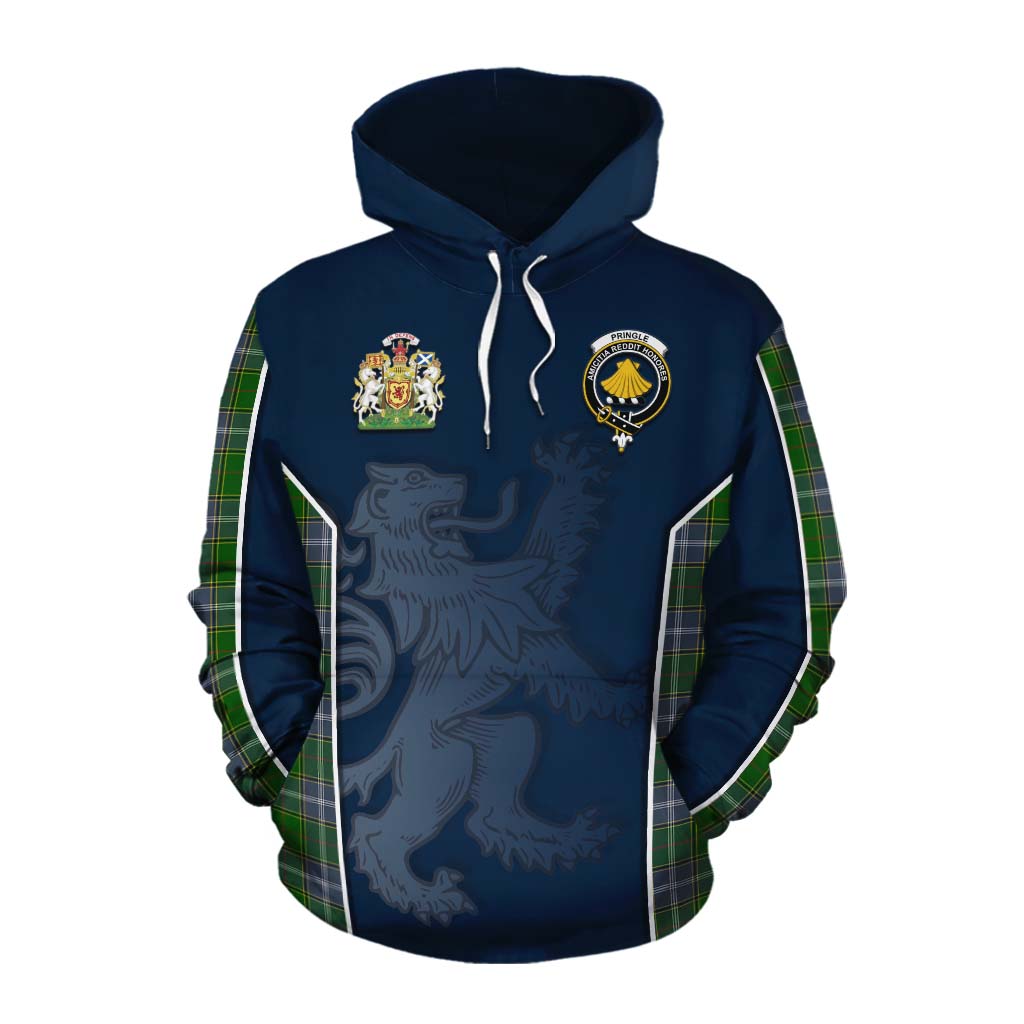 Tartan Vibes Clothing Pringle Tartan Cotton Hoodie with Family Crest and Lion Rampant Vibes Sport Style