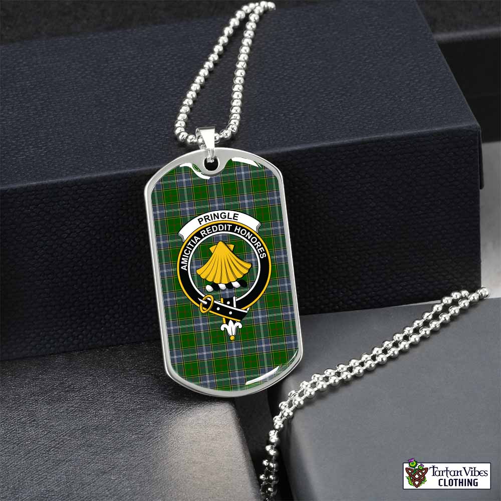 Tartan Vibes Clothing Pringle Tartan Dog Tag Necklace with Family Crest