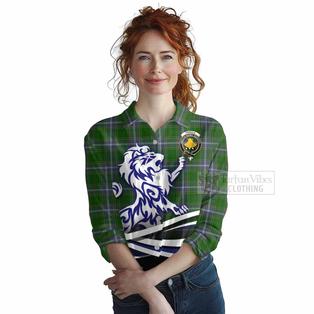 Tartan Vibes Clothing Pringle Tartan Women's Casual Shirt with Alba Gu Brath Regal Lion Emblem