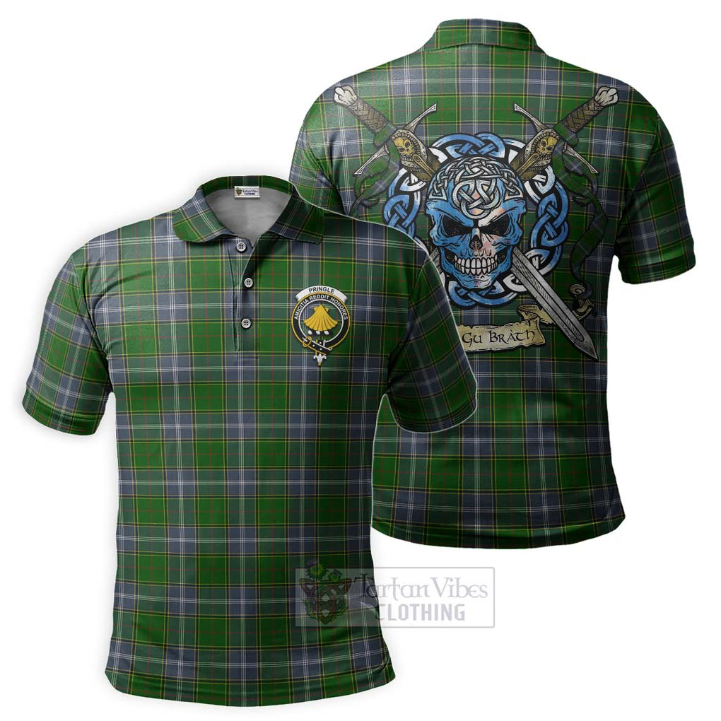 Tartan Vibes Clothing Pringle Tartan Polo Shirt with Family Crest Celtic Skull Style