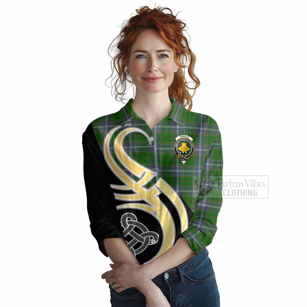 Pringle Tartan Women's Casual Shirt with Family Crest and Celtic Symbol Style Female - Tartan Vibes Clothing