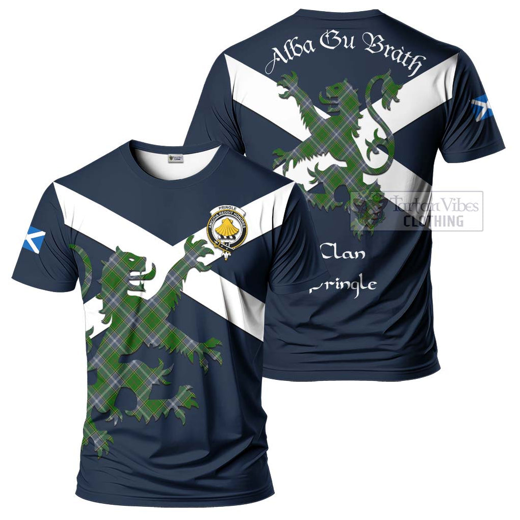 Tartan Vibes Clothing Pringle Tartan Lion Rampant T-Shirt – Proudly Display Your Heritage with Alba Gu Brath and Clan Name