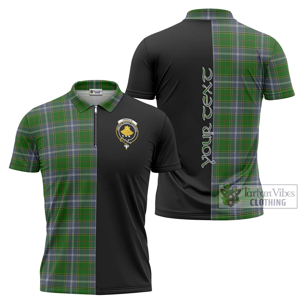 Pringle Tartan Zipper Polo Shirt with Family Crest and Half Of Me Style Unisex - Tartanvibesclothing Shop