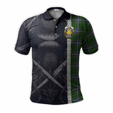 Pringle Tartan Polo Shirt with Family Crest Cross Sword Thistle Celtic Vibes