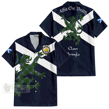 Pringle Tartan Lion Rampant Short Sleeve Button Shirt  Proudly Display Your Heritage with Alba Gu Brath and Clan Name