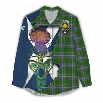 Pringle Tartan Family Crest Women's Casual Shirt Scottish Thistle Celtic Inspired Female - Tartan Vibes Clothing