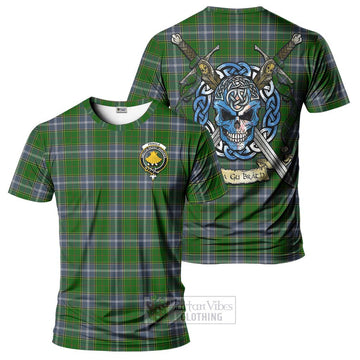 Pringle Tartan T-Shirt with Family Crest Celtic Skull Style