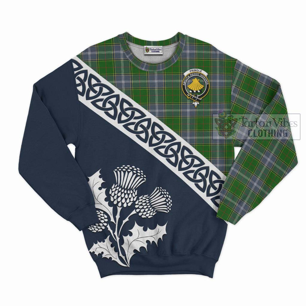 Tartan Vibes Clothing Pringle Tartan Sweatshirt Featuring Thistle and Scotland Map