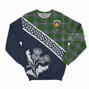 Pringle Tartan Sweatshirt Featuring Thistle and Scotland Map