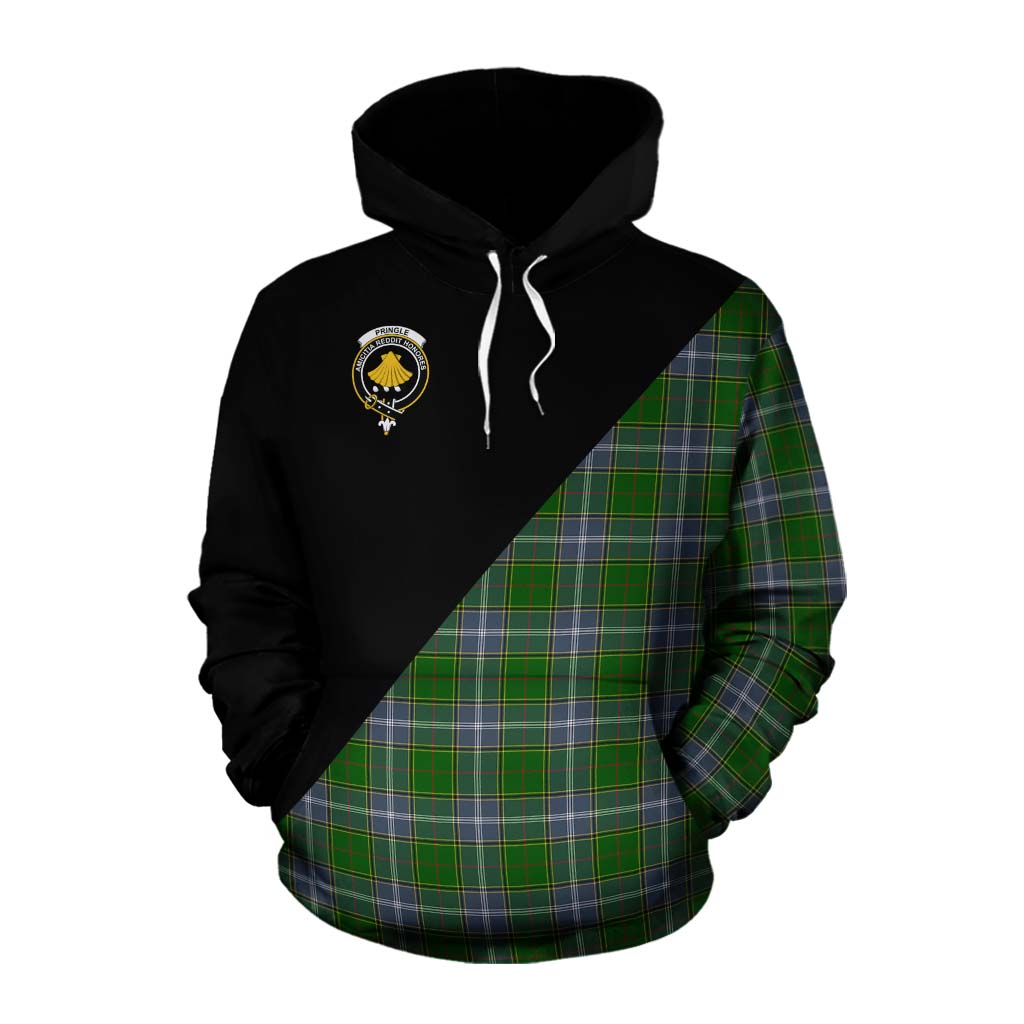 Tartan Vibes Clothing Pringle Tartan Cotton Hoodie with Family Crest and Military Logo Style