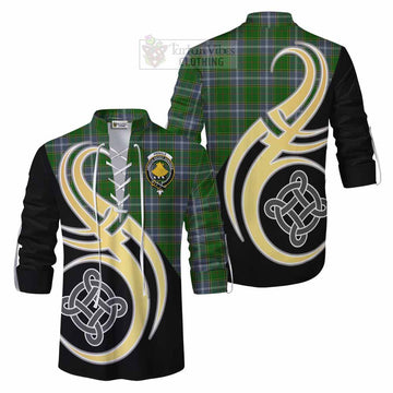 Pringle Tartan Ghillie Kilt Shirt with Family Crest and Celtic Symbol Style