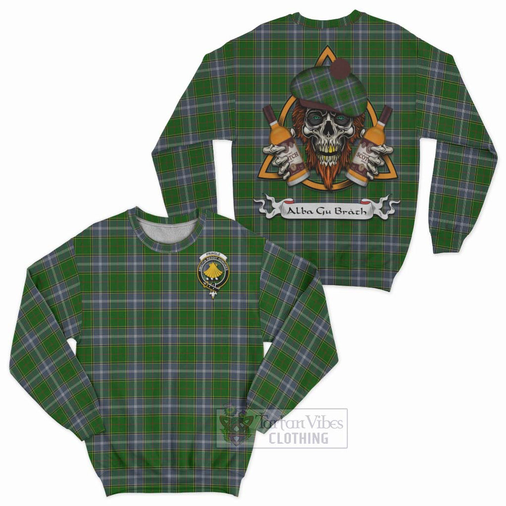 Tartan Vibes Clothing Pringle Tartan Sweatshirt with Family Crest and Bearded Skull Holding Bottles of Whiskey