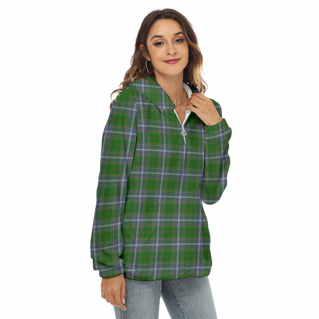 Tartan Vibes Clothing Pringle Tartan Women's Borg  Half Zip Fleece Hoodie