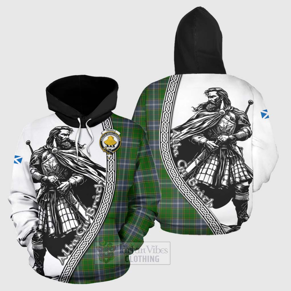 Tartan Vibes Clothing Pringle Tartan Clan Crest Hoodie with Highlander Warrior Celtic Style