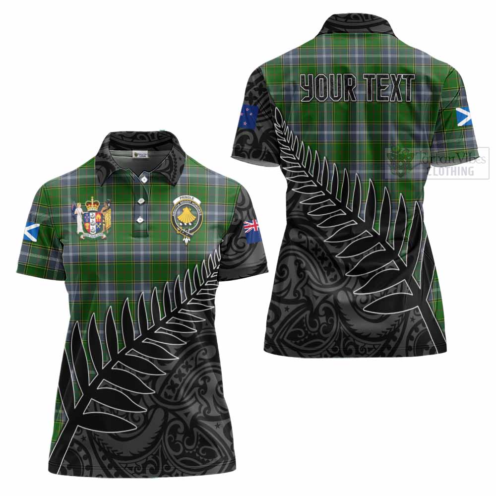 Tartan Vibes Clothing Pringle Crest Tartan Women's Polo Shirt with New Zealand Silver Fern Half Style