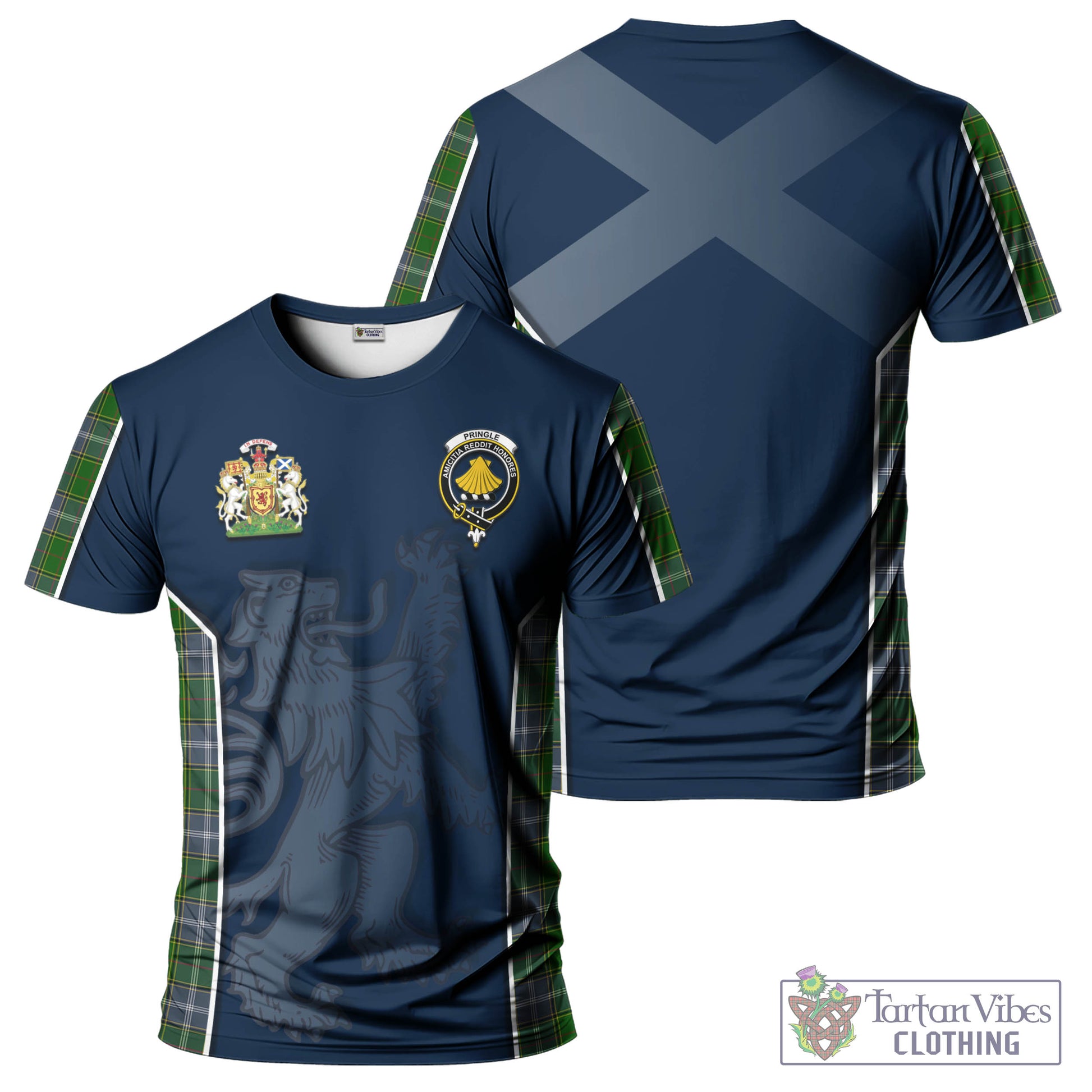 Tartan Vibes Clothing Pringle Tartan T-Shirt with Family Crest and Lion Rampant Vibes Sport Style