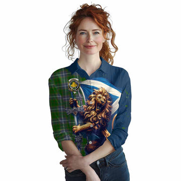 Pringle Tartan Family Crest Women's Casual Shirt with Scottish Majestic Lion