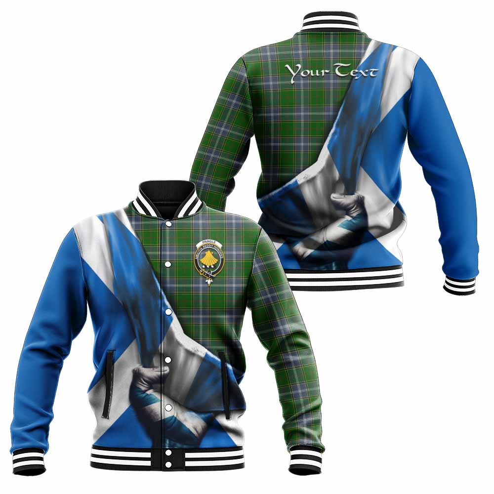 Tartan Vibes Clothing Pringle Tartan Baseball Jacket with Family Crest Scotland Patriotic Style