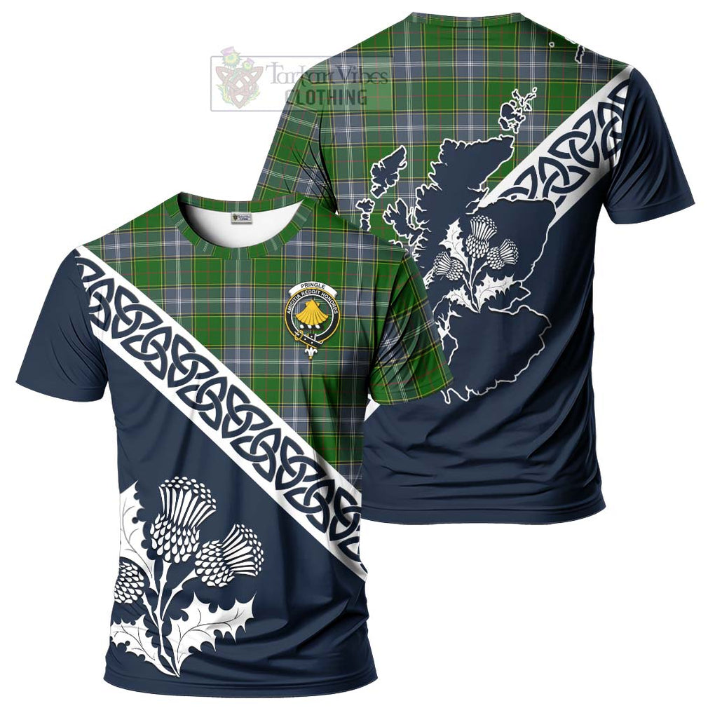 Pringle Tartan T-Shirt Featuring Thistle and Scotland Map