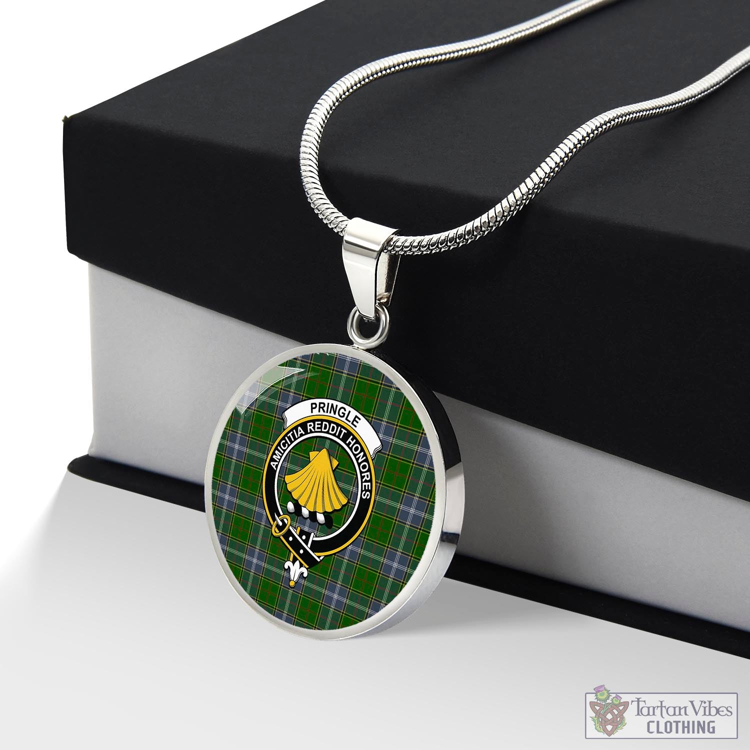 Tartan Vibes Clothing Pringle Tartan Circle Necklace with Family Crest