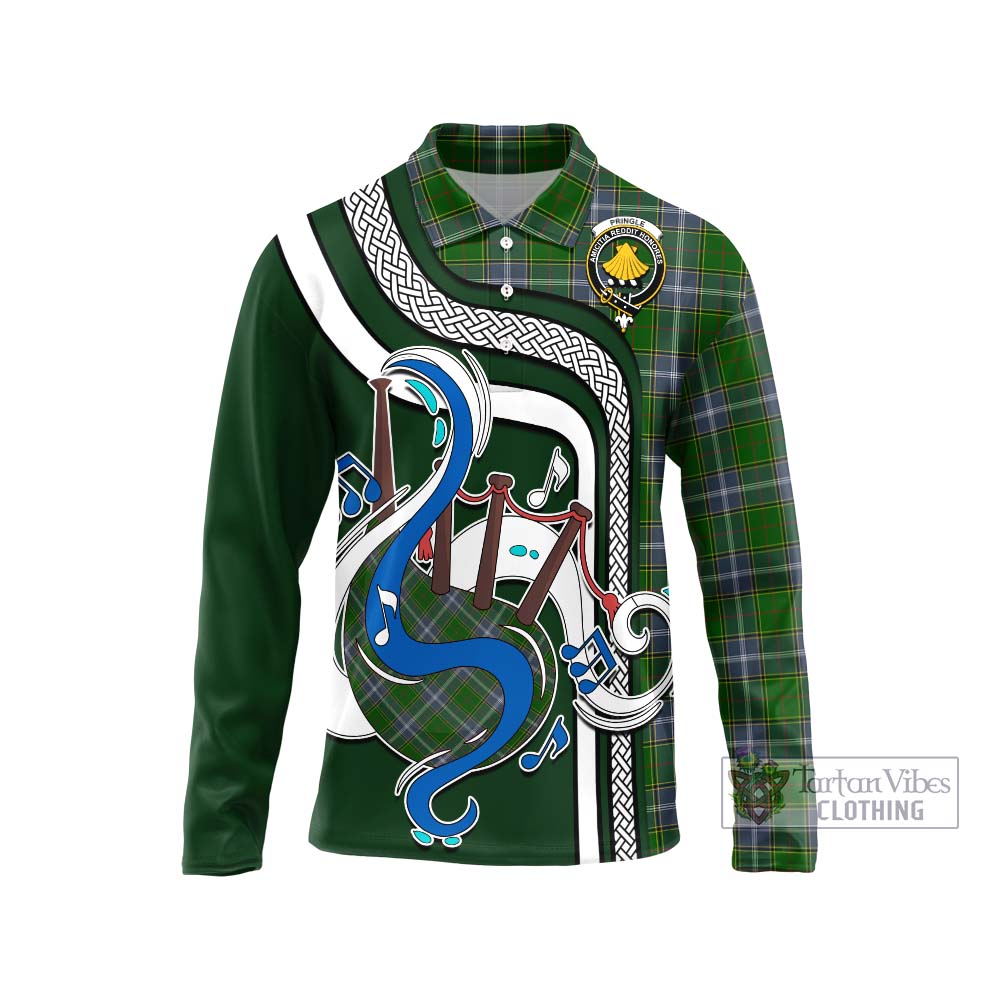 Tartan Vibes Clothing Pringle Tartan Long Sleeve Polo Shirt with Epic Bagpipe Style