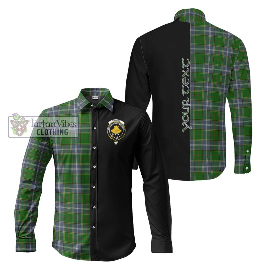 Pringle Tartan Long Sleeve Button Shirt with Family Crest and Half Of Me Style Men's Shirt S - Tartanvibesclothing Shop