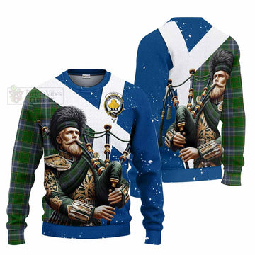 Pringle Tartan Knitted Sweater with Family Crest Scottish Bagpiper Vibes