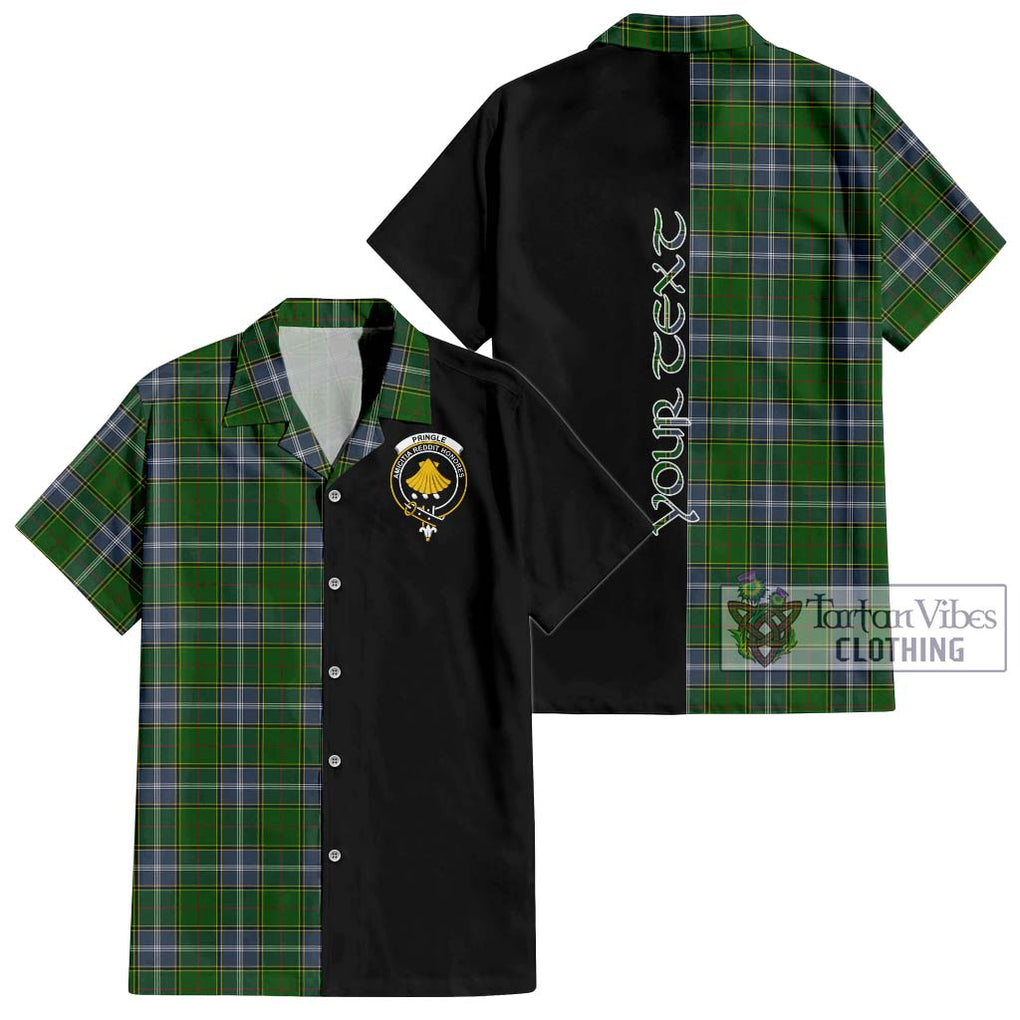 Pringle Tartan Short Sleeve Button Shirt with Family Crest and Half Of Me Style Kid - Tartanvibesclothing Shop