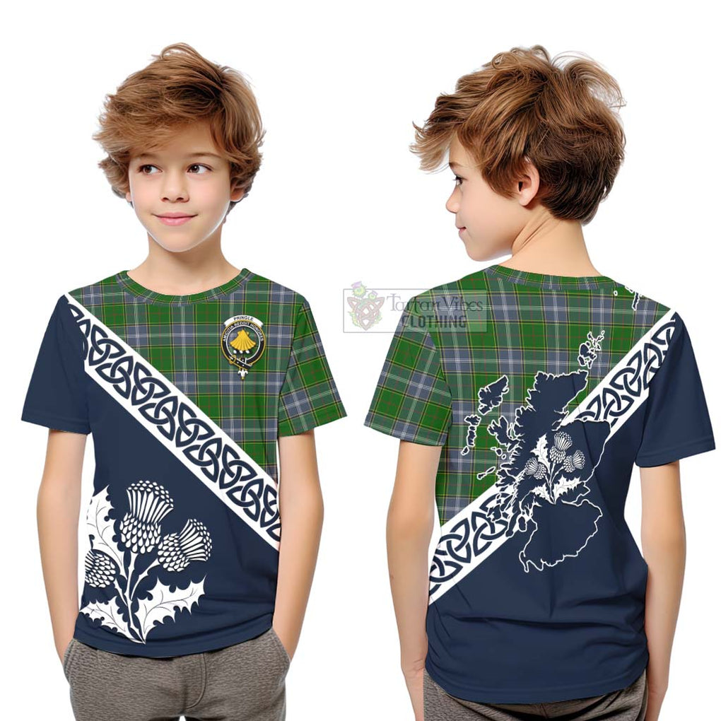 Tartan Vibes Clothing Pringle Tartan Kid T-Shirt Featuring Thistle and Scotland Map