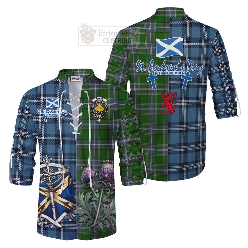 Tartan Vibes Clothing Pringle Tartan Ghillie Kilt Shirt Happy St. Andrew's Day Half Tartan Style