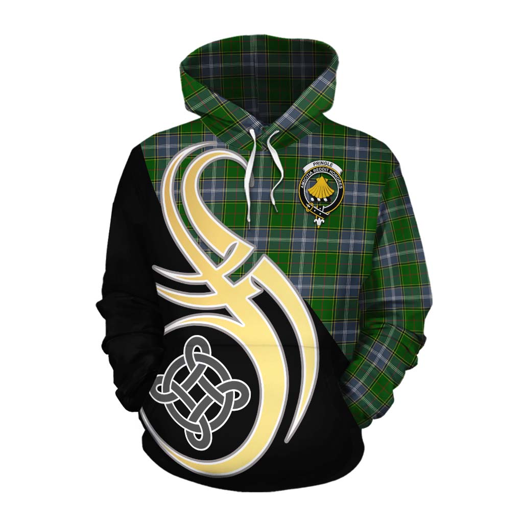 Tartan Vibes Clothing Pringle Tartan Cotton Hoodie with Family Crest and Celtic Symbol Style