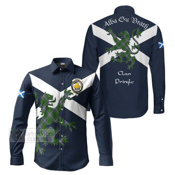 Pringle Tartan Lion Rampant Long Sleeve Button Shirt Proudly Display Your Heritage with Alba Gu Brath and Clan Name