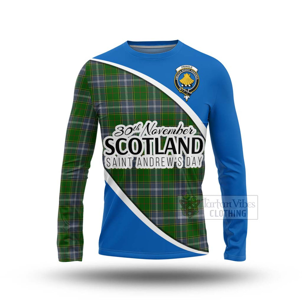 Tartan Vibes Clothing Pringle Family Crest Tartan Long Sleeve T-Shirt Celebrate Saint Andrew's Day in Style