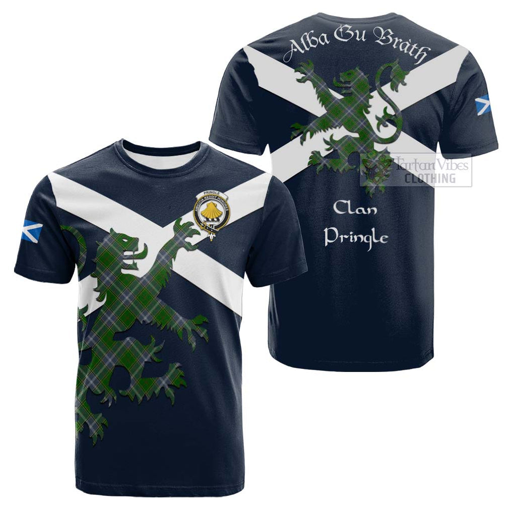 Tartan Vibes Clothing Pringle Tartan Lion Rampant Cotton T-shirt – Proudly Display Your Heritage with Alba Gu Brath and Clan Name