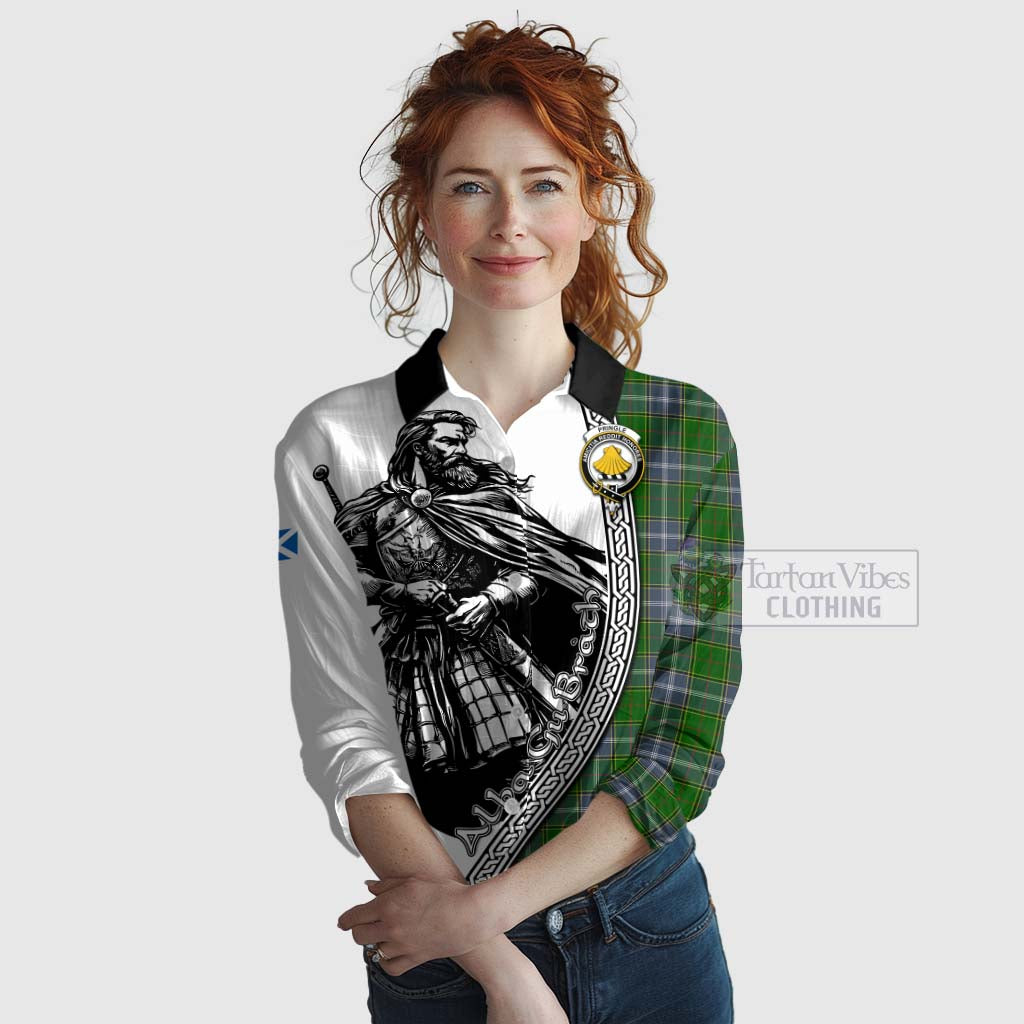 Tartan Vibes Clothing Pringle Tartan Clan Crest Women's Casual Shirt with Highlander Warrior Celtic Style