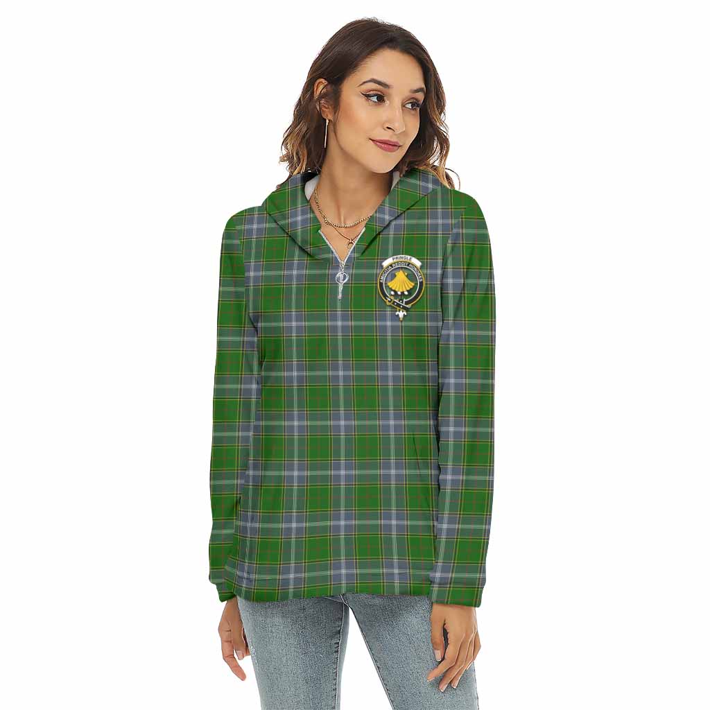 Tartan Vibes Clothing Pringle Tartan Crest Women's Borg  Half Zip Fleece Hoodie