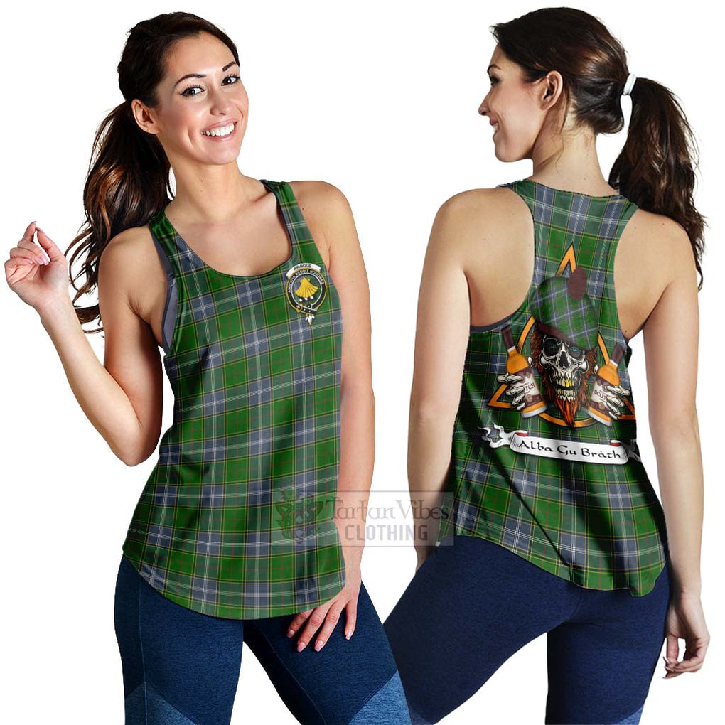 Tartan Vibes Clothing Pringle Tartan Women's Racerback Tanks with Family Crest and Bearded Skull Holding Bottles of Whiskey