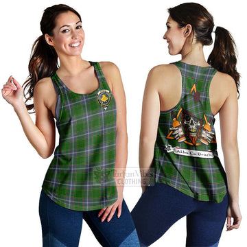 Pringle Tartan Women's Racerback Tanks with Family Crest and Bearded Skull Holding Bottles of Whiskey