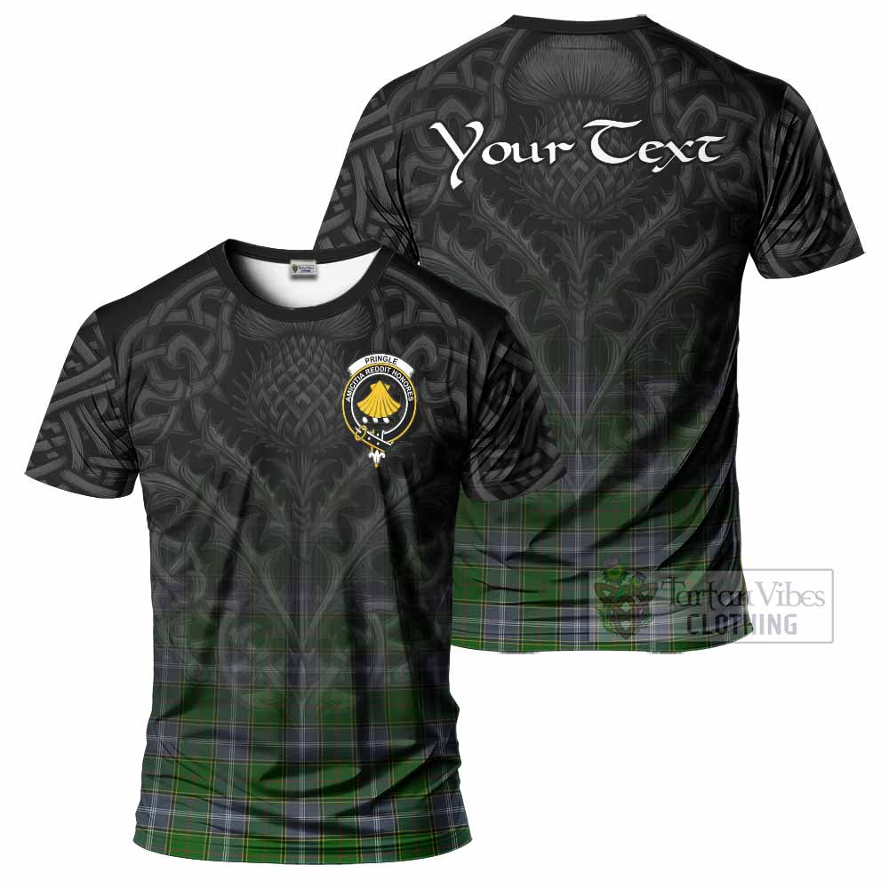 Tartan Vibes Clothing Pringle Tartan T-Shirt with Family Crest Celtic Thistle Vibes