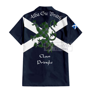 Pringle Tartan Lion Rampant Short Sleeve Button Shirt  Proudly Display Your Heritage with Alba Gu Brath and Clan Name