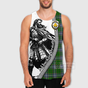 Pringle Tartan Clan Crest Men's Tank Top with Highlander Warrior Celtic Style