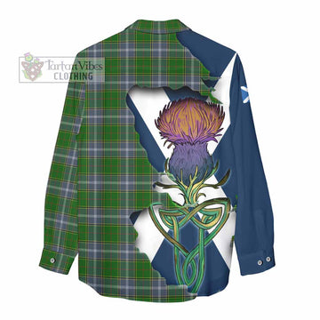 Pringle Tartan Family Crest Women's Casual Shirt Scottish Thistle Celtic Inspired - Tartan Vibes Clothing