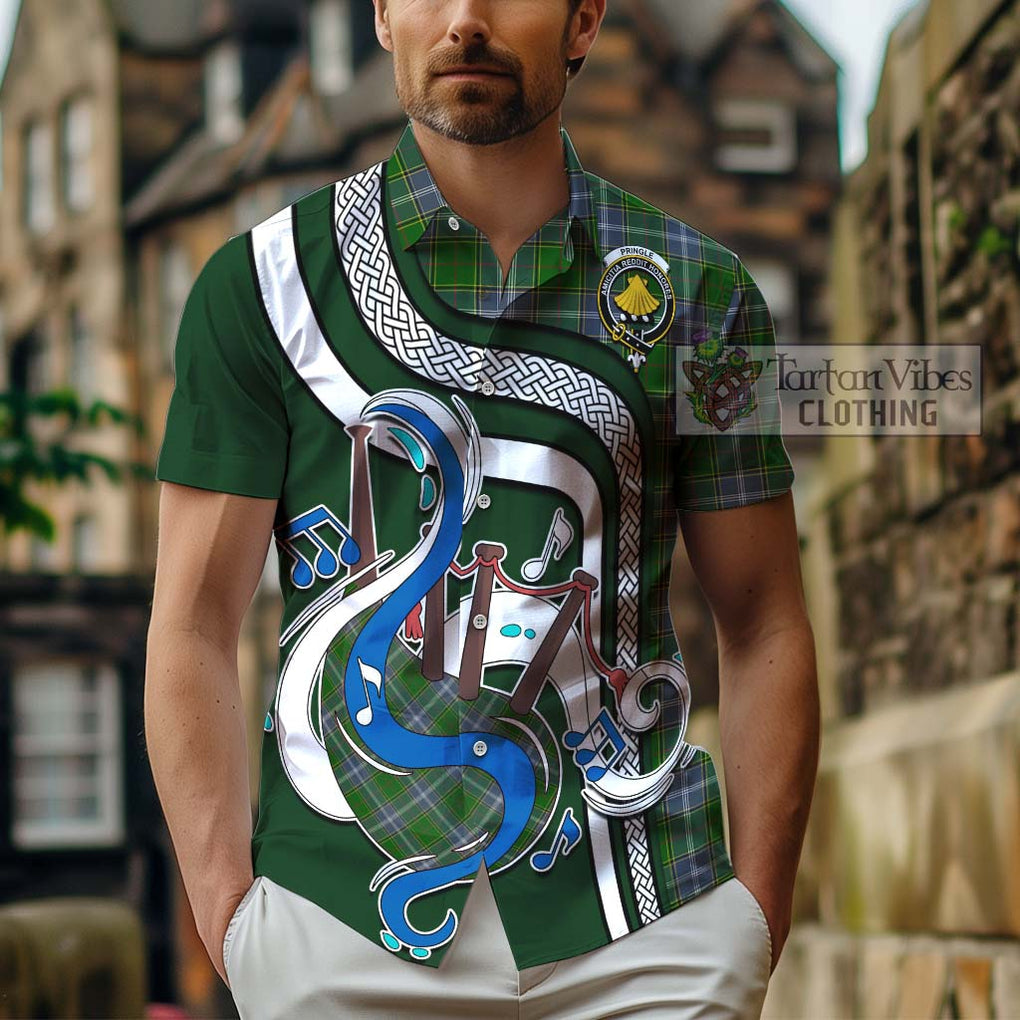 Pringle Tartan Short Sleeve Button Shirt with Epic Bagpipe Style - Tartanvibesclothing Shop