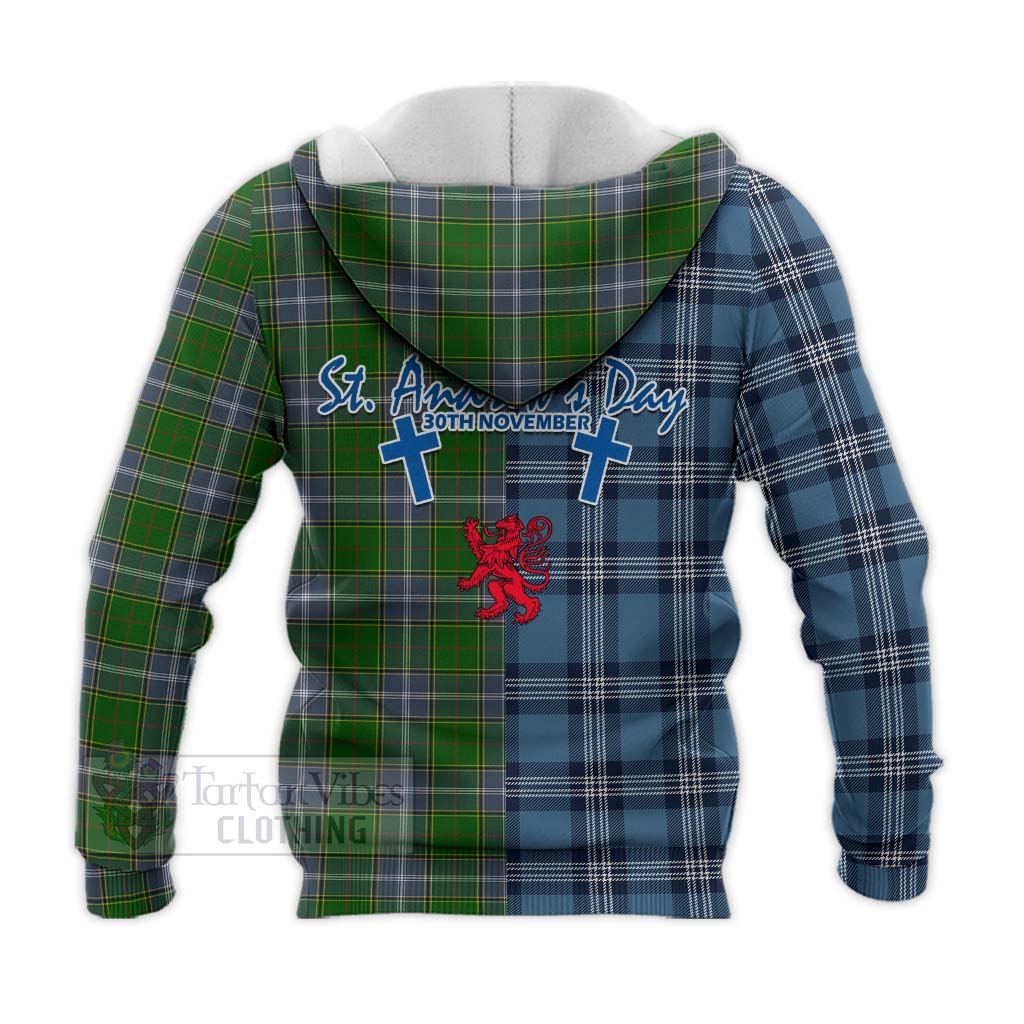 Tartan Vibes Clothing Pringle Tartan Knitted Hoodie Happy St. Andrew's Day Half Tartan Style