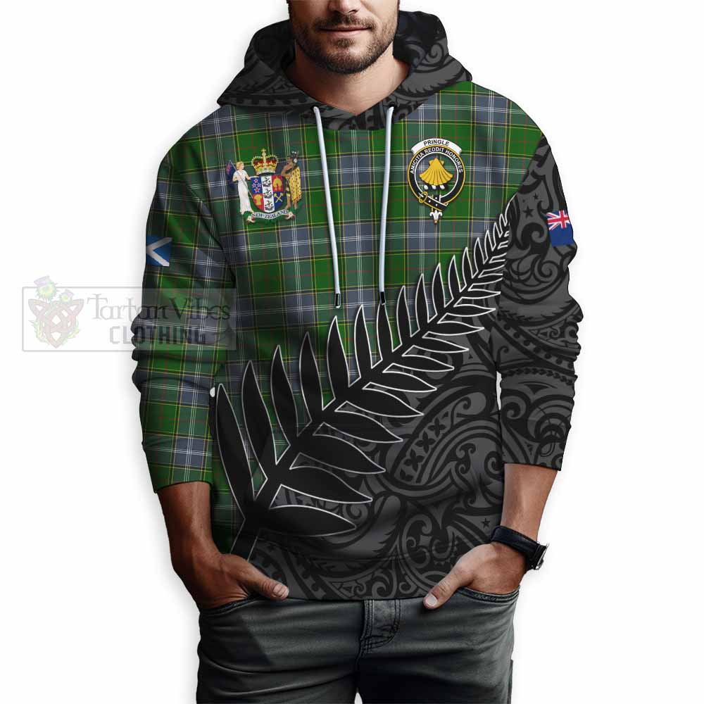 Tartan Vibes Clothing Pringle Crest Tartan Hoodie with New Zealand Silver Fern Half Style