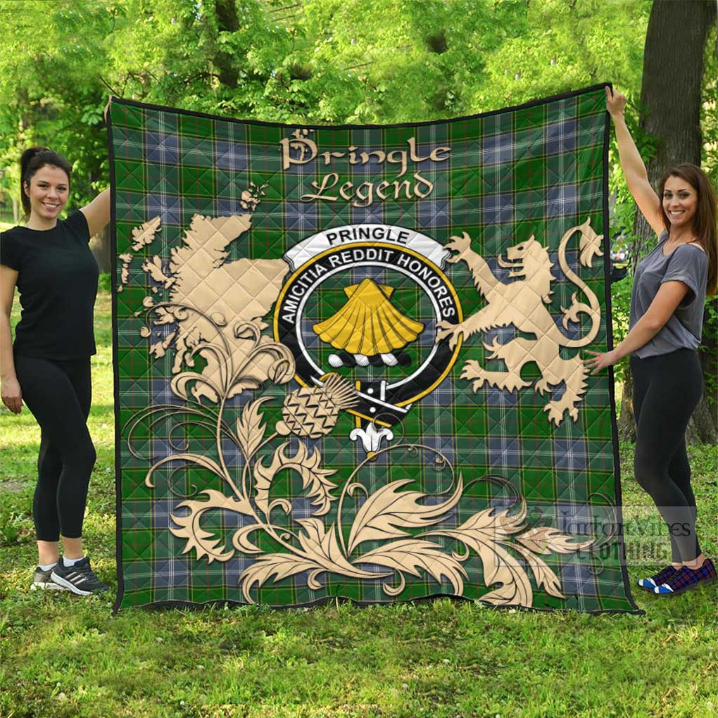 Tartan Vibes Clothing Pringle Tartan Quilt with Family Crest and Scottish Symbol Style