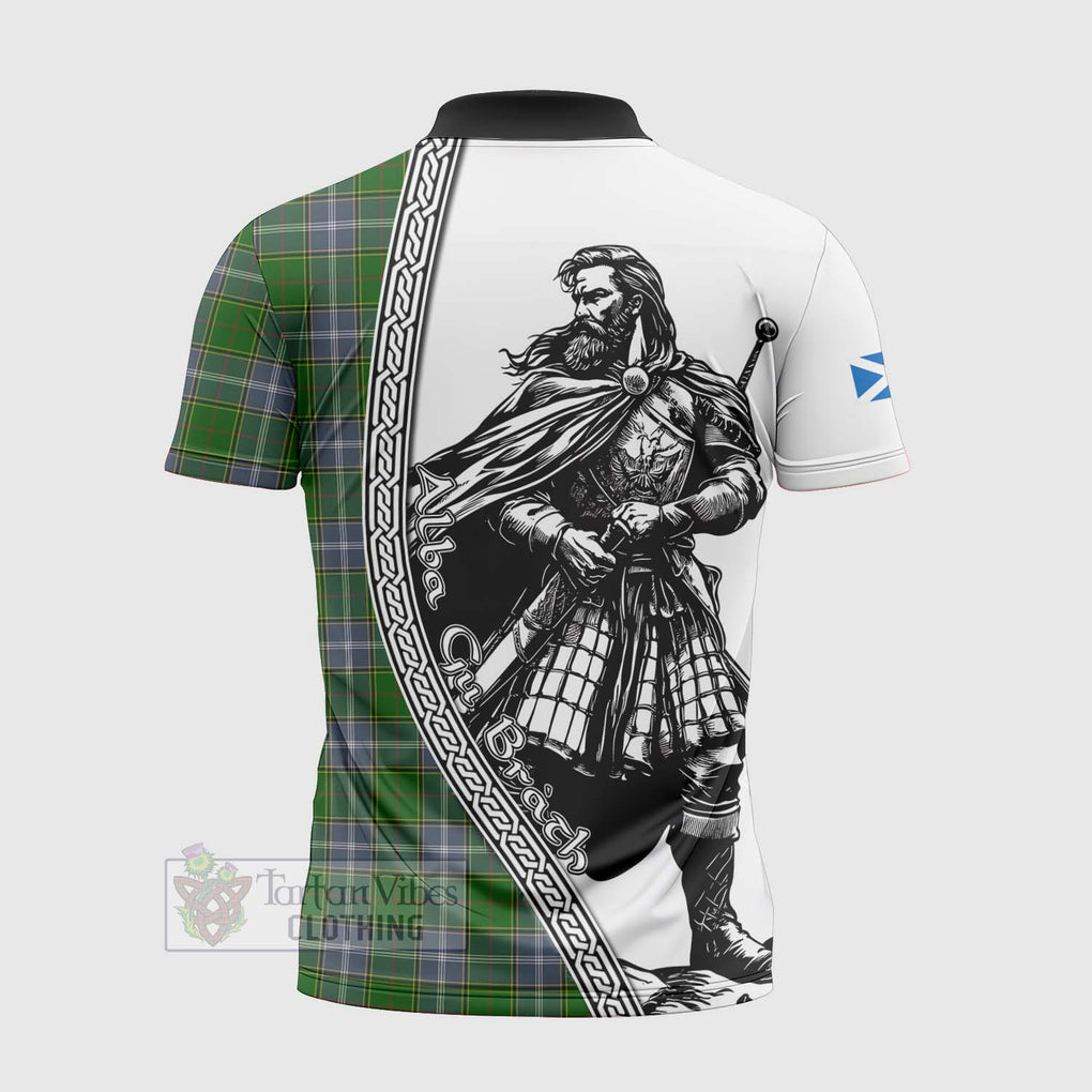 Tartan Vibes Clothing Pringle Tartan Clan Crest Zipper Polo Shirt with Highlander Warrior Celtic Style