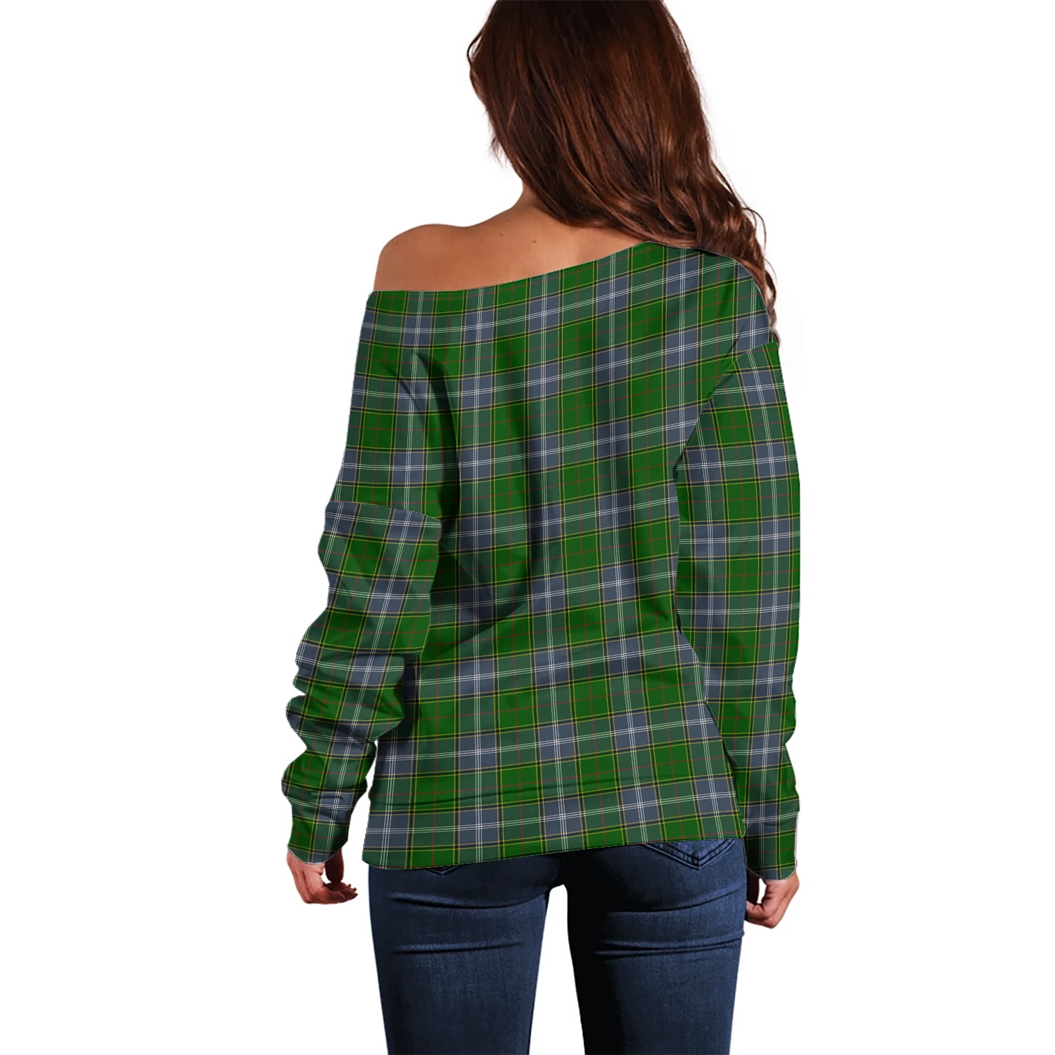 Pringle Tartan Off Shoulder Women Sweater with Family Crest - Tartanvibesclothing